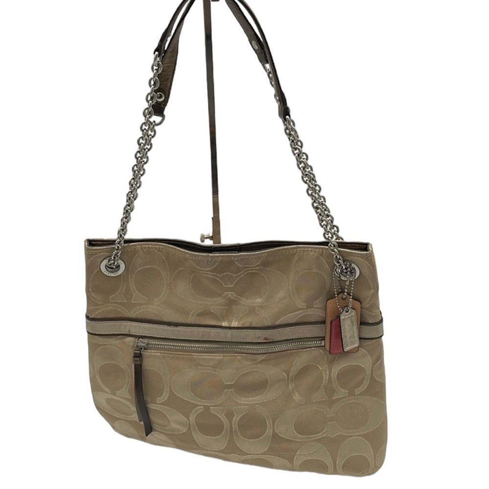 Coach Beige Poppy Signature Print Bag Shoulder Bag BLEMISH